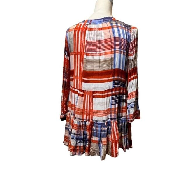 Maeve Anthropologie Babydoll Tunic Top Button Front V-Neck Red White Blue Size M - Picture 3 of 11